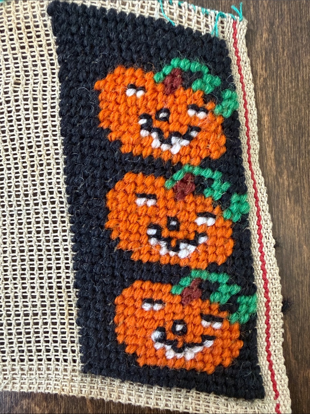 Completed Needlepoint - Three Little Pumpkins